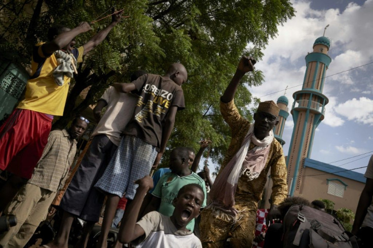 Protesters pictured Sunday at the Salam Mosque in Bamako where the influential imam Mahmoud Dicko led prayers dedicated to victims of the clashes