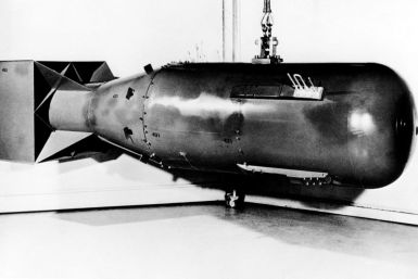 A US atomic bomb of the type nicknamed "Little Boy" that was dropped by a US Army Air Force B-29 bomber on August 9, 1945 over Hiroshima, Japan
