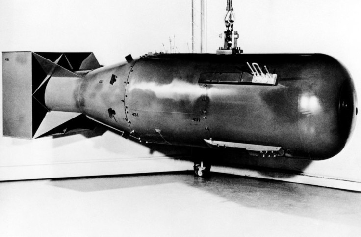 A US atomic bomb of the type nicknamed "Little Boy" that was dropped by a US Army Air Force B-29 bomber on August 9, 1945 over Hiroshima, Japan
