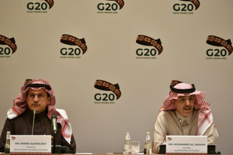Saudi Arabia is the host of the virtual G20 talks, chaired by Saudi Finance Minister Mohammed al-Jadaan (R) and central bank governor Ahmed al-Kholifey