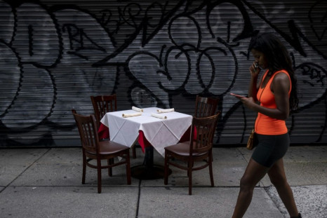 A table ready for outside dining is pictured in Manhattan on July 18, 2020 in New York City.