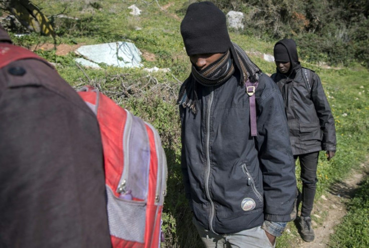 African migrants are pictured in the Belyounech forest, a few kilometres from Ceuta on Morocco's northern coast, in January