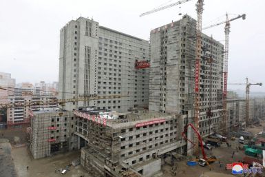 The Pyongyang General Hospital is under contruction in a prime location in the capital across the Taedong river from Mansu hill