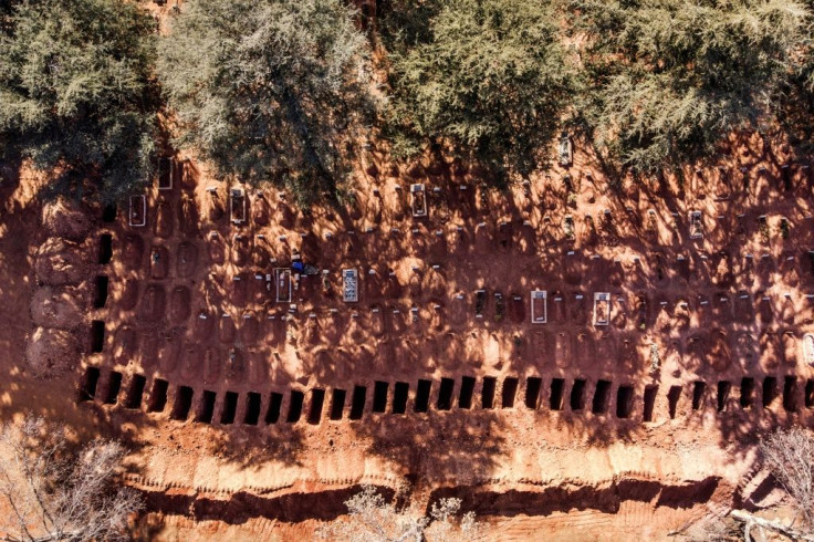 A row of freshly dug graves at a cemetery in Johannesburg, South Africa.