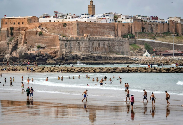 Moroccans gather at a beach north of the capital Rabat last month after authorities eased lockdown measures in some cities