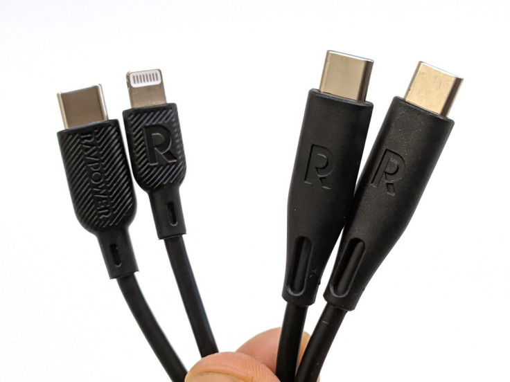 USB-C to Lightning Cable on the left, Included USB-C cable on the right 