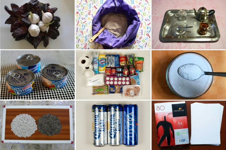 Items in high demand in various countries because of coronavirus - (top L to R) garlic in Tunisia, semolina in Algeria, black tea, (middle L to R) tuna, groceries, sugar, (bottom L to R) sunflower seeds in Iraq, beer in Mexico and paper in Libya