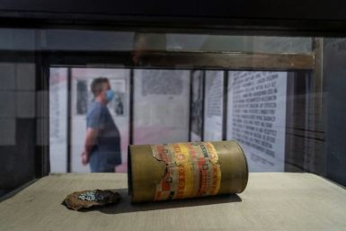 A Cyclon-B gas canister on display at the former Nazi Death Camp Stutthof