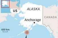 Map showing the location of a 7.8 magnitude earthquake near Alaska, US