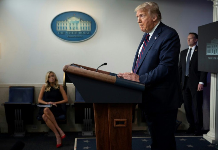 US President Donald Trump speaks during the renewed briefing of the Coronavirus Task Force