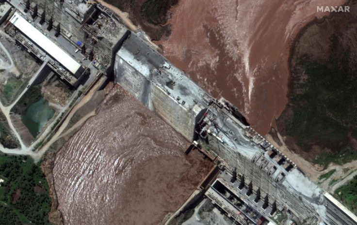 Egypt and Sudan fear the dam could starve them of water (satellite image by Maxar Technologies)