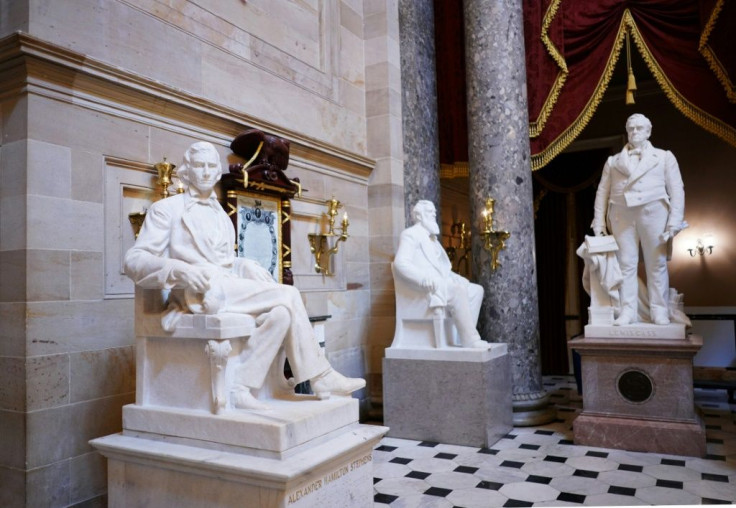 The US House approved a measure to remove from Capitol Hill statues of people who served in the Confederacy during the 1861-1865 Civil War, including this one of Confederate vice president Alexander Hamilton Stephens (L)