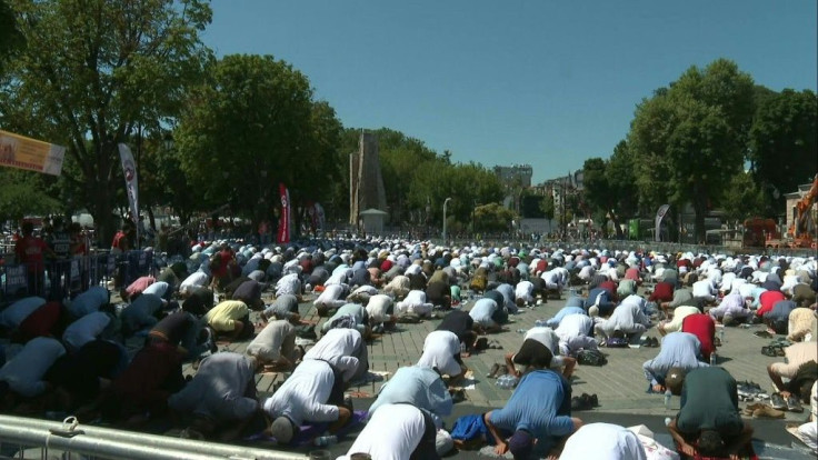 IMAGES of first prayers outside Hagia SophiaThousands of people pray outside the Hagia Sophia in Istanbul in what is the first Musmlim prayers since the controversial reconversion of the iconic cathedral into a mosque.