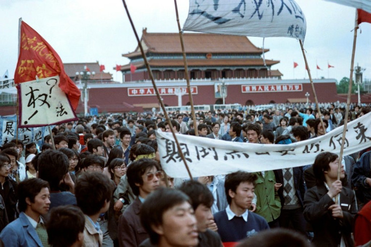 Protesters rally in Tiananmen Square in May 1989 in a pro-democracy uprising that was violently put down