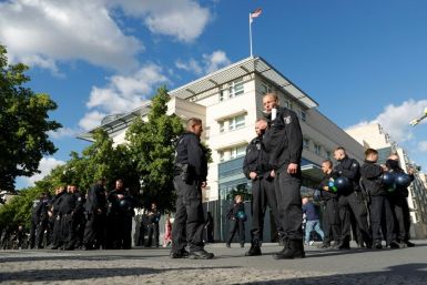 Police in May 2020 stand outside the US embassy in Berlin, to which President Donald Trump has named a new ambassador