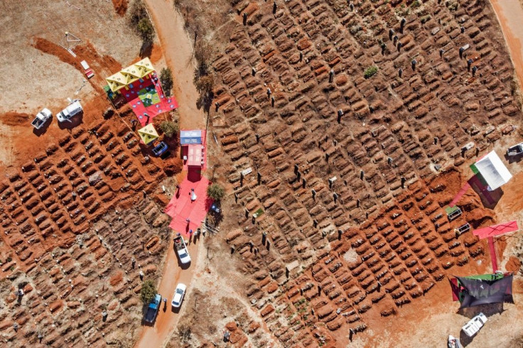 An aerial picture of funerals being conducted last week at at the Olifantsvlei Cemetery in the Johannesburg suburb of Soweto