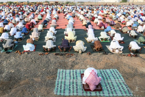 Social distancing: Muslim worshippers in Djibouti, offering prayers at Eid al-Fitr in May to mark the end of Ramadan