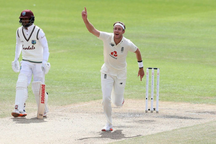 Magic moment - England's Stuart Broad celebrates dismissing West Indies' Kraigg Brathwaite for his 500th Test wicket on the final day of the third Test between England and the West Indies at Old Trafford on Tuesday