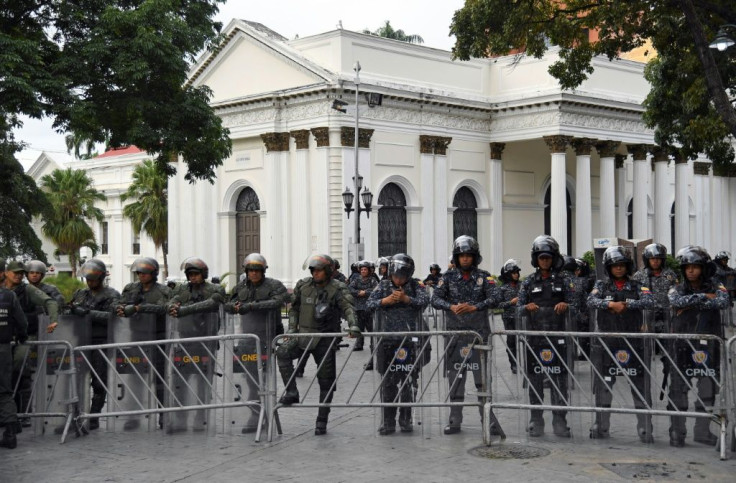 Security forces in January 2020 stand outside Venezuela's National Assembly, the only institution in the country led by the opposition but which has been rendered powerless