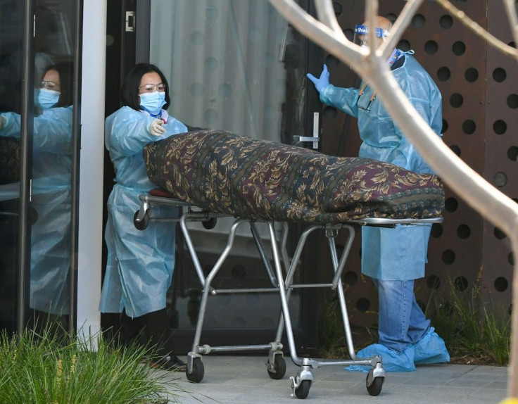 The body of a resident is removed from the Epping  Gardens care home. Nursing homes in Melbourne have been at the centre of a recent outbreak, with more than 800 infections among residents and staff