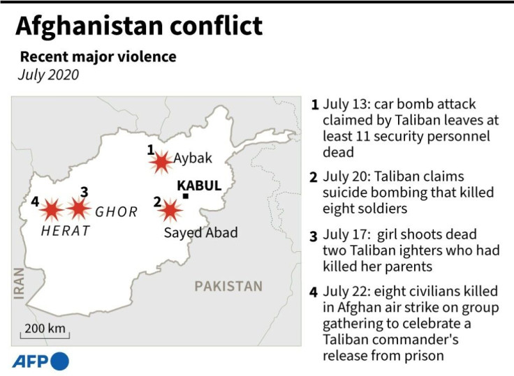 Map showing recent major violence in Afghanistan