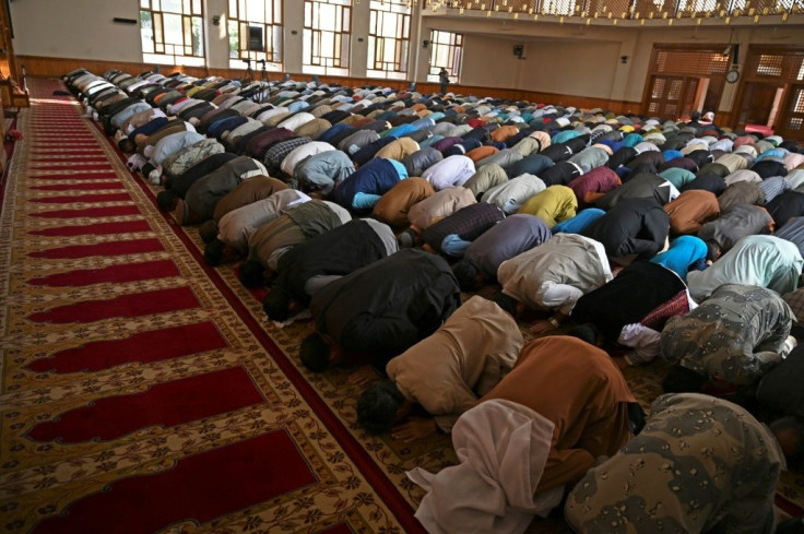 Muslim devotees offer Eid al-Adha prayers at the Abdul Rahman mosque in Kabul