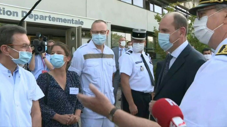 French Prime Minister Jean Castex arrives at a "SDIS-SAMU" call centre to meet personnel keeping a permanent watch for heat-related incidents and emergencies