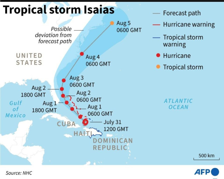 Forecast path of tropical storm Isaias