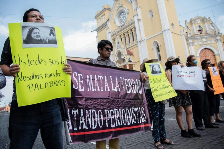 Journalists protest the murder of their colleague Maria Helena Ferral in Xalapa, Veracruz state, on April 1, 2020 -- a total of four journalists have been murdered in the country since the start of 2020