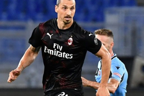 AC Milan forward Zlatan Ibrahimovic (L) became the oldest player aged 38 to score 10 goals in the Italian top flight.
