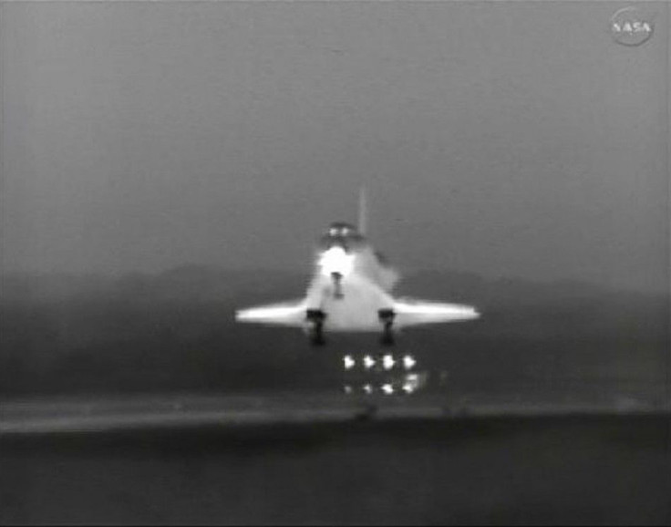 The space shuttle Endeavour lands safely at Kennedy Space Center in this infrared camera image from NASA TV