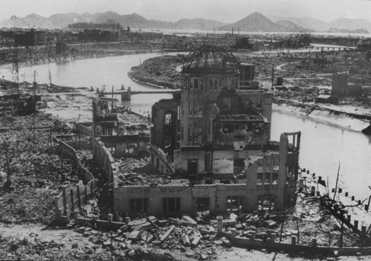 A September 1945 file picture shows the remains of the Hiroshima Prefectural Industrial Promotion Hall after the atomic bombing