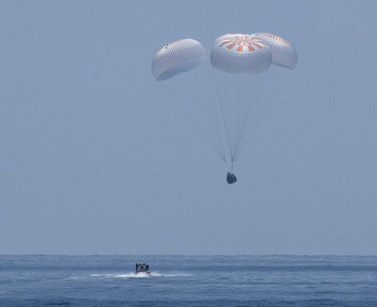 The SpaceX Crew Dragon Endeavour floats down to the Gulf of Mexico on August 2, 2020