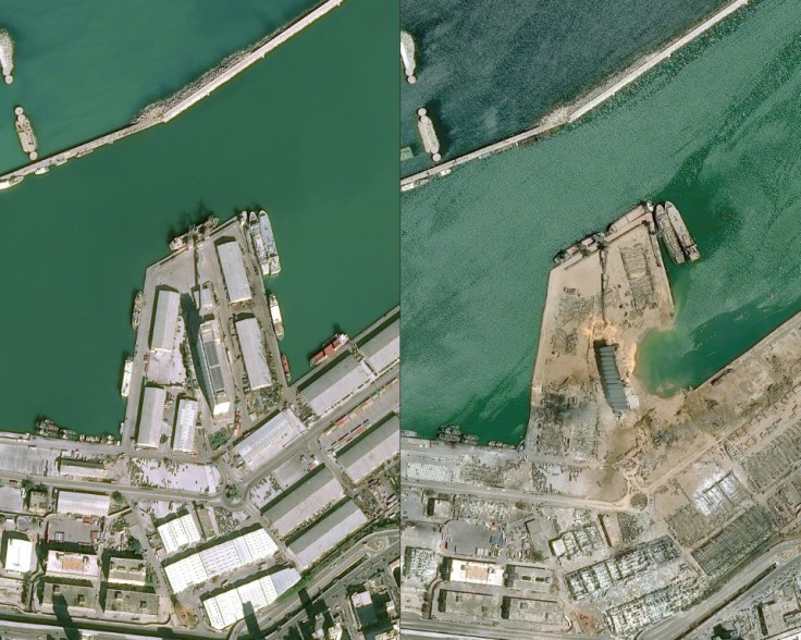 These satellite images by Airbus DS shows a view of the port of Beirut on January 25 and on August 5, a day after the blast sowed devastation across the city