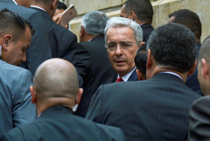 Former Colombian president Alvaro Uribe arrives for a hearing before the Supreme Court in Bogota in October 2019