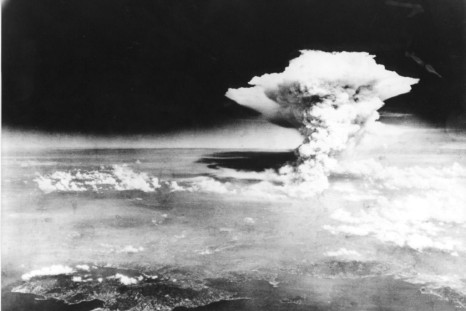 The mushroom cloud created when the atomic bomb dropped by the B-29 bomber Enola Gay exploded in the city of Hiroshima on August 6, 1945