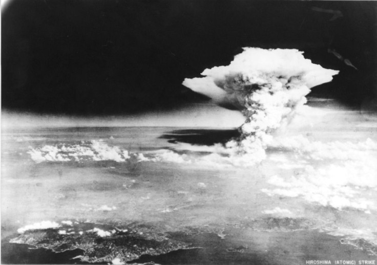 The mushroom cloud created when the atomic bomb dropped by the B-29 bomber Enola Gay exploded in the city of Hiroshima on August 6, 1945