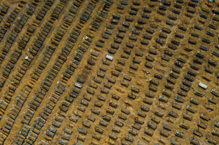 Graves are seen in July 2020 at the Nossa Senhora Aparecida cemetery in Manaus, Brazil -- some fear that indigenous communities could be annihilated by the coronavirus epidemic