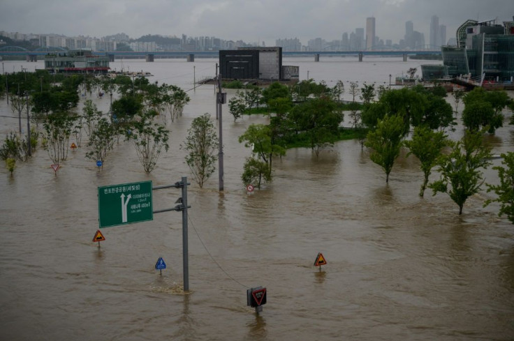 The Han river burst its banks in some places, causing flooding in South Korea