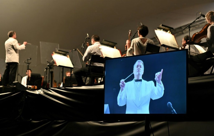 Canadian conductor Jacques Lacombe leads the Montreal Symphony Orchestra at Trudeau International Airport on August 5, 2020