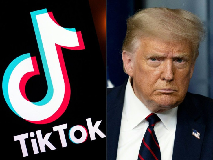The logo of popular social media app Tiktok, and US President Donald Trump, who has ordered a ban on the Chinese-owned app in 45 days.