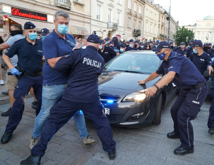 Police said some of those arrested had tried to block a police car transporting detained gay rights activist Margo