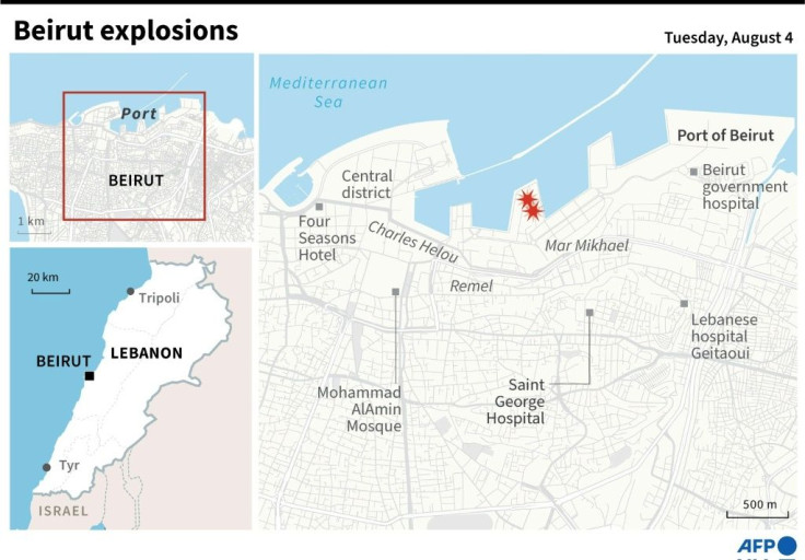 Map showing site of the Beirut explosions on Aug 4.