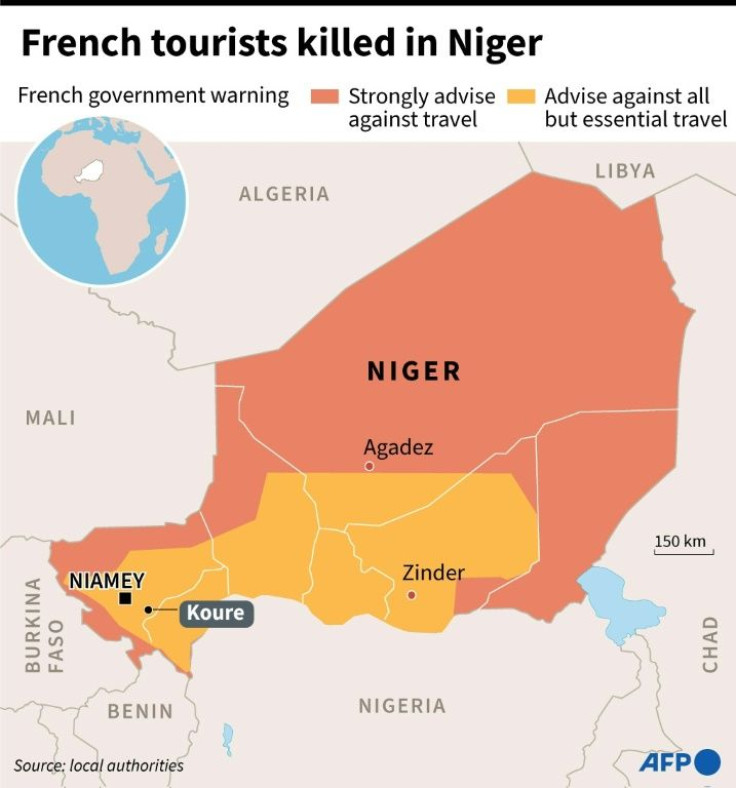 A map of Niger locating the attack on French tourists in Koure