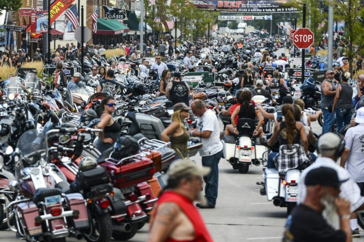 Motorcyclists, some coming from hundreds of miles away, fill the streets of Sturgis, South Dakota, as part of a huge cycle rally