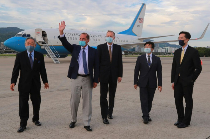 Health Secretary Alex Azar (2nd L) is the highest ranking US official to visit Taiwan since 1979 when Washington switched recognition to Beijing