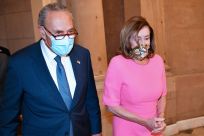 Schumer (L) and Pelosi have dismissed Trump's unilateral extension of a virus relief package