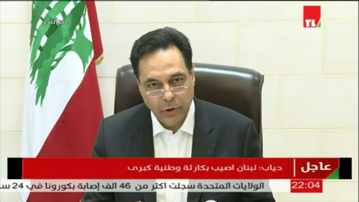 Diab speaking on August 4 after the massive blast rocked the port of Beirut, vowing that "those responsible for this catastrophe will pay the price"