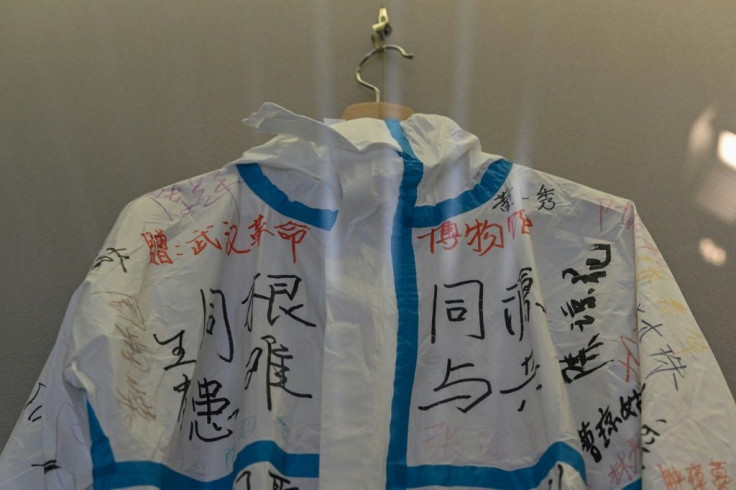 An autographed hazmat suit used by a medical worker at the height of Wuhan's outbreak