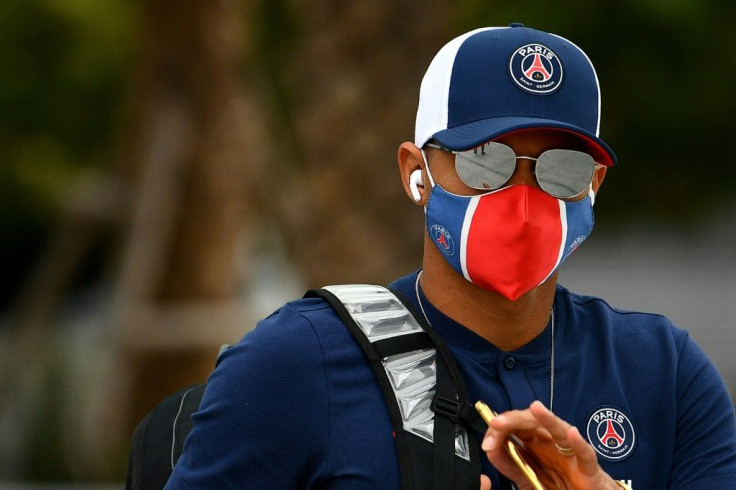 Paris Saint-Germain defender Thiago Silva arrives at his team's hotel ahead of the Champions League quarter-final against Atalanta on Thursday